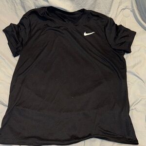 Nike women’s Black Short Sleeve Dri-FIT Tee with White Swoosh